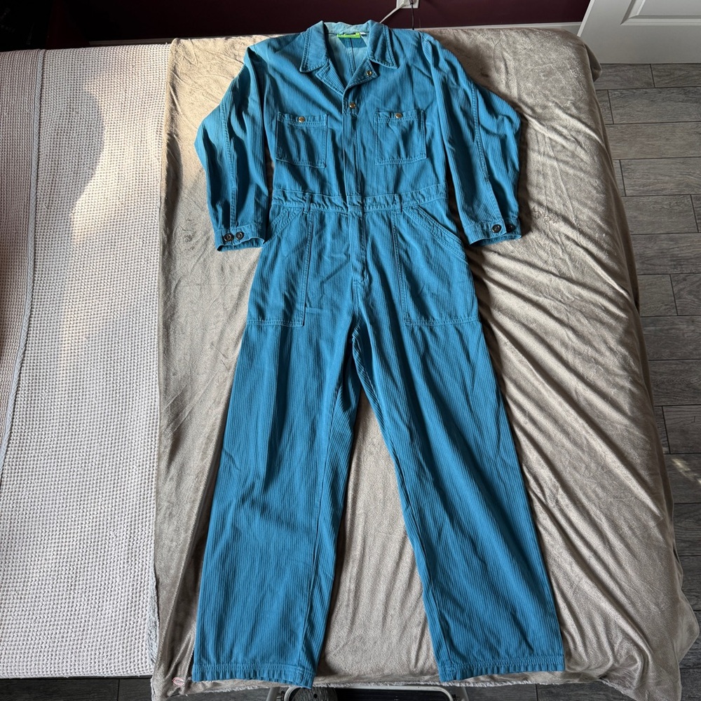Big Bud Press Heritage Long Sleeve Jumpsuit in Marine blue corduroy look
